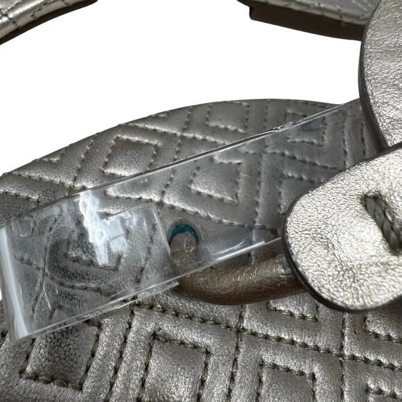 Tory Burch Miller Marion Gold Metallic Quilted Leather Logo Sandals Size 9.5 - Picture 11 of 12